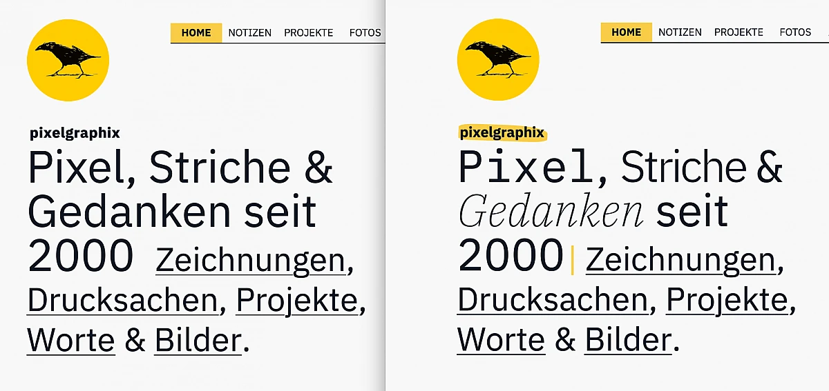 Screenshot: Links bisherige Formatierung, rechts neue Formatierung