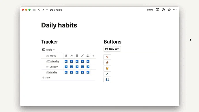 Animiertes Gif, das zeigt, wie die Buttons für einen Habit-Tracker eingesetzt werden.