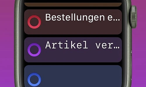 Simulation der App auf einer grünen Apple Watch. Zu sehen sind drei Tots.