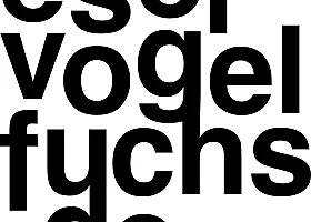 Schwarzer Schriftzug aus den Worten Esel, Vogel, Fuchs