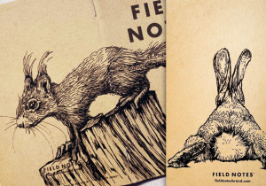 Fotos zweier Field Notes übereinander. Zu sehen sind ein Eichhörnchen und ein Hase.