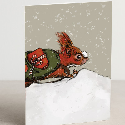 Weihnachtskarte Schnelles Eichhörnchen