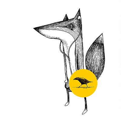 Schwarzweisse Tintezeichnung eines Fuchses