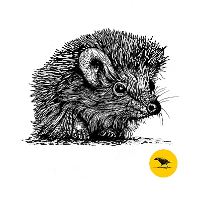 Schwarzweisse Tintezeichnung eines Igels