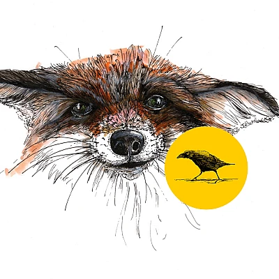 Schwarzweisse Tintezeichnung eines Fuchses