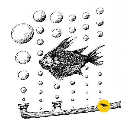 Schwarzweisse Tintezeichnung eines Fisches