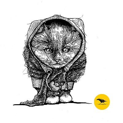 Schwarzweisse Tintezeichnung einer Katze