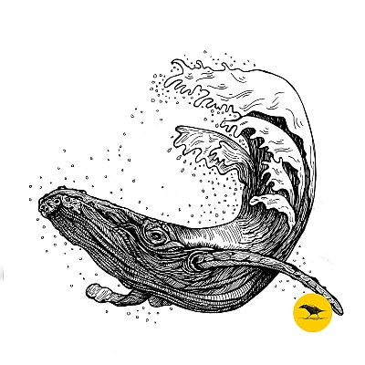 Schwarzweisse Tintezeichnung eines Fisches