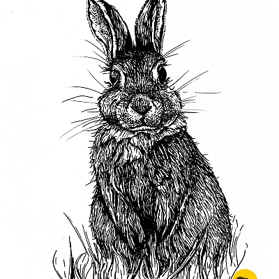 Schwarzweisse Tintezeichnung eines Hasen