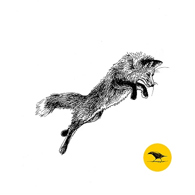 Schwarzweisse Tintezeichnung eines Fuchses