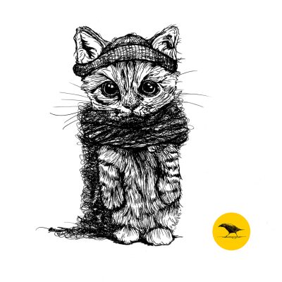 Schwarzweisse Tintezeichnung einer Katze