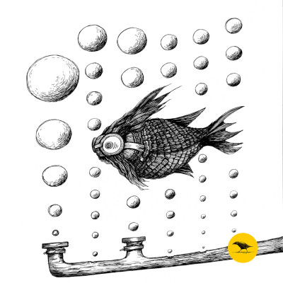 Schwarzweisse Tintezeichnung eines Fisches