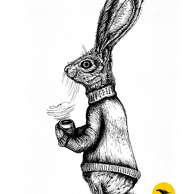 Schwarzweisse Tintezeichnung eines Hasen