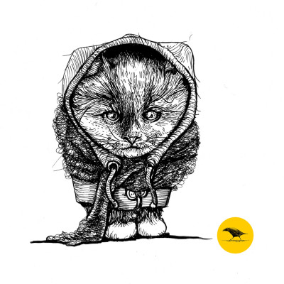 Schwarzweisse Tintezeichnung einer Katze