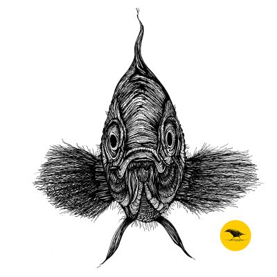 Schwarzweisse Tintezeichnung eines Fisches