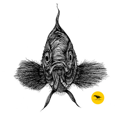 Schwarzweisse Tintezeichnung eines Fisches